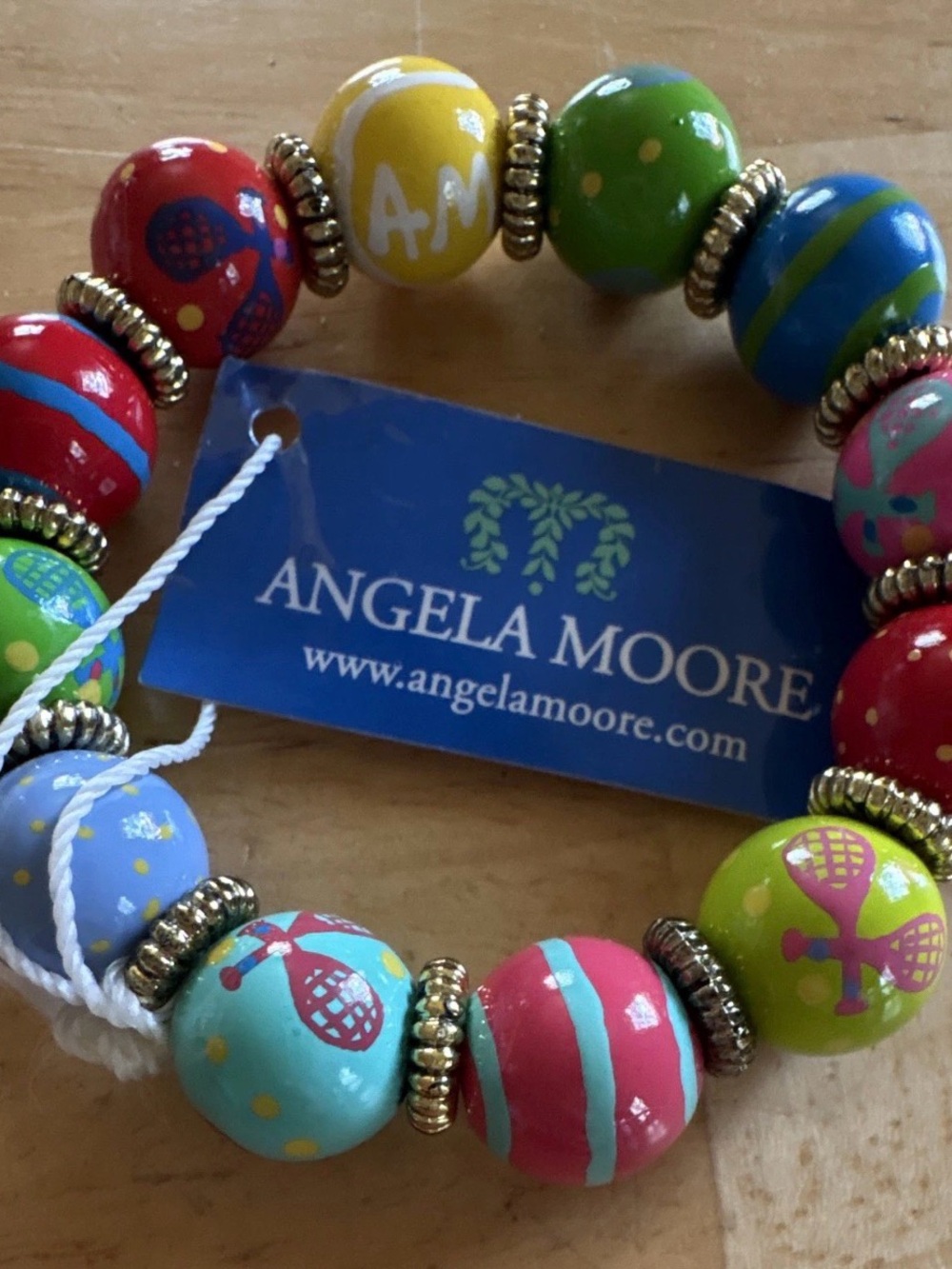 Angela Moore Artsy Multicolor Painted Bead Tennis or Pickleball Bracelet